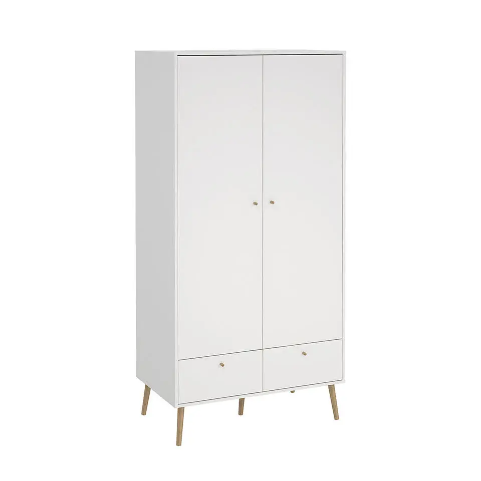 Hioshop Bodo kledingkast 200x99x58cm- 2 deuren- 2 lades wit
