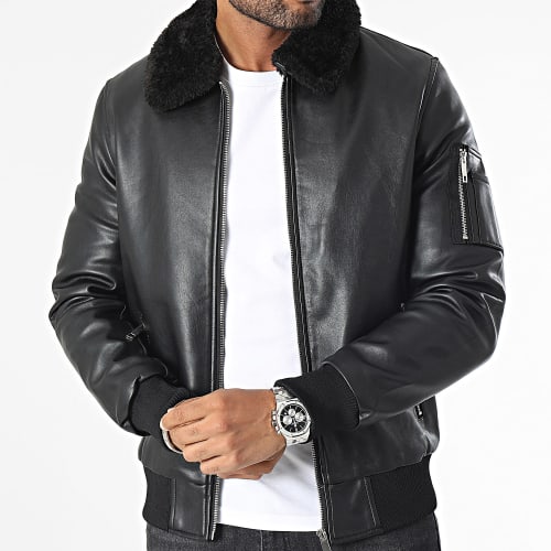 Veste Bomber Col Mouton Noir