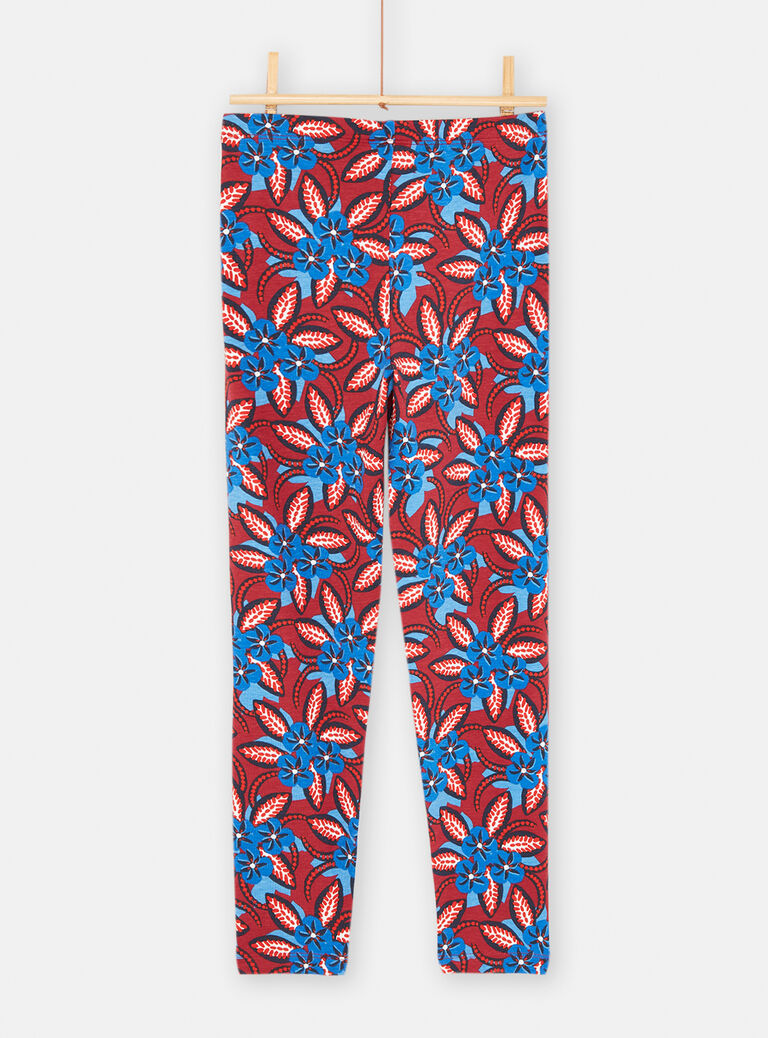Legging bordeaux à imprimé fleur bleue pour fille