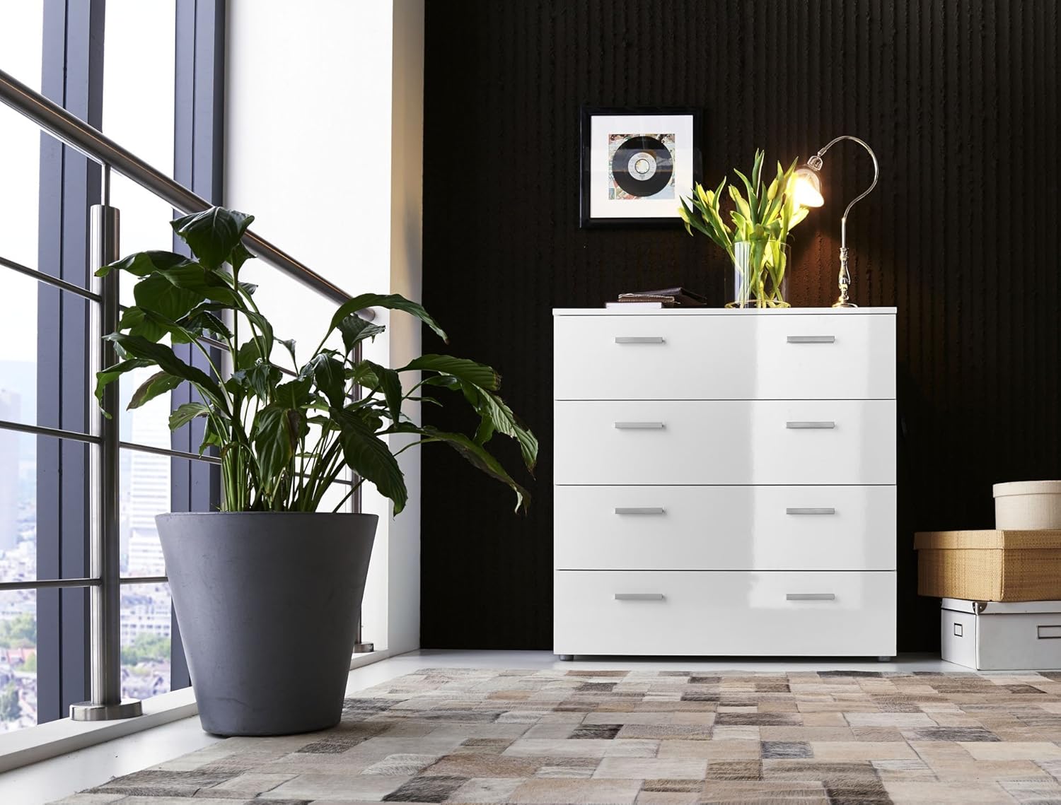 BMG Möbel Schubladen Kommode Sideboard Marbella 3 in Hochglanz Weiß - Made in Germany -