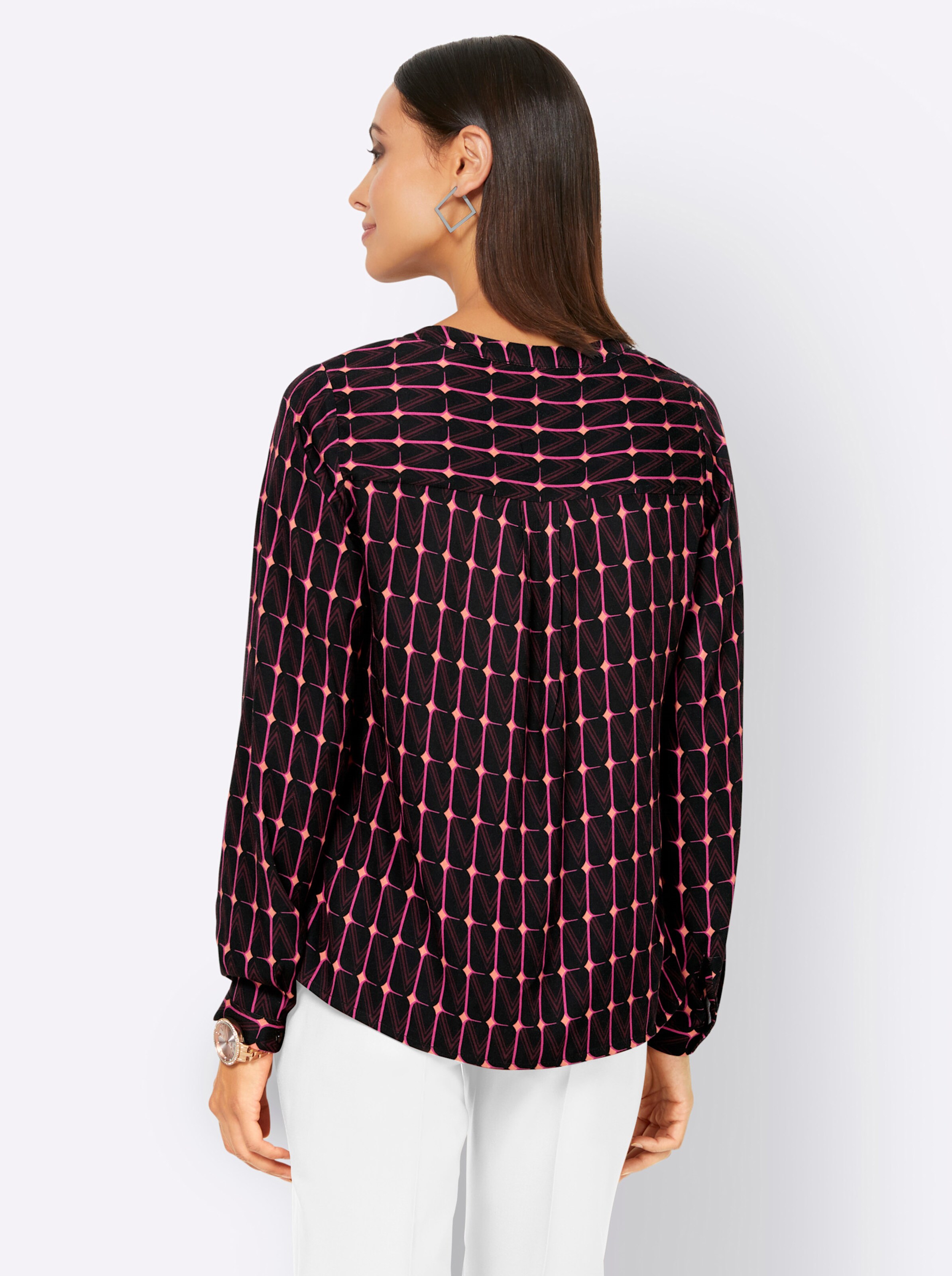 heine Druckbluse in schwarz-magenta-bedruckt