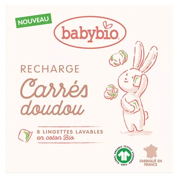 Lenços umedecidos laváveis de algodão orgânico Babybio, pacote com 8 unidades