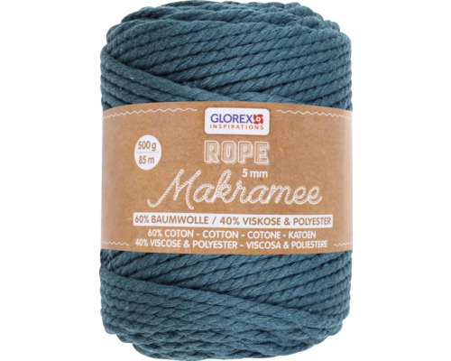 Macramé gedraaide wol, turquoise, 5 mm, 500 g