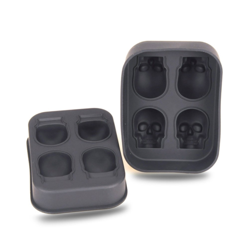 (4-fach) 3D Silikon Eiswürfel Form DIY Ice Cube Tray mit Deckel für Cocktails / Whisky / Softgetränke - Totenkopf