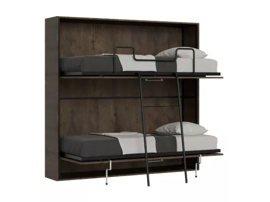 Lit escamotable superposé noyer horizontal 2 couchages 85x185 Bounto-