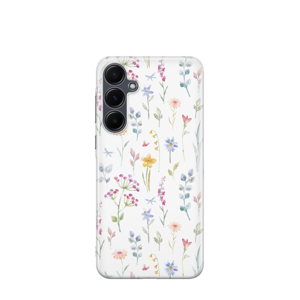 Samsung Galaxy A55 Gummi Hülle Wiese im Aquarell - Weiss