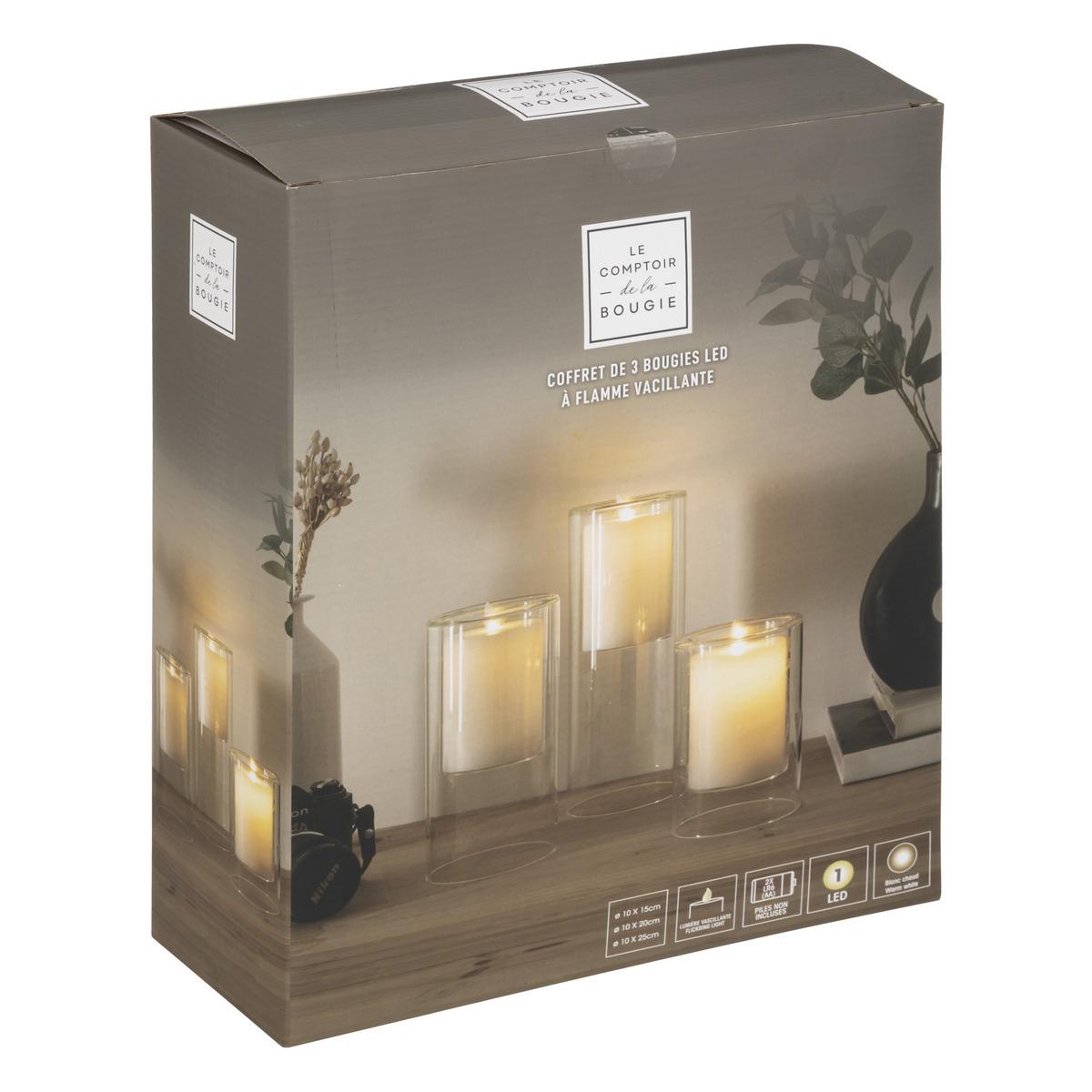 COFFRET 3 BOUGIES DOUBLE VERRE LED