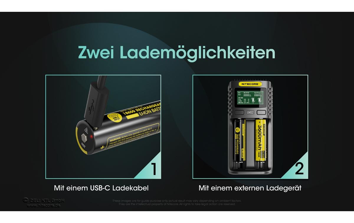 Akku NL1836R Li-Ion Typ 18650 mit USB-C 3600 mAh, 1 StückGeschützter Li-Ion-Akku