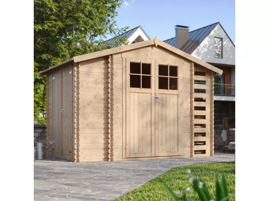 Abri de jardin en bois et range bûches extérieur - 3,53 + 0,97+0,97 m2 - TIMBELA M389F