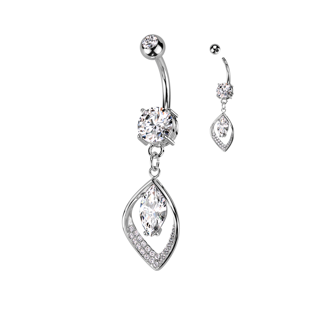 (10mm) 316L Chirurgenstahl Bauchnabelpiercing mit Gewindeverschluss Blatt mit Strass Anhänger - Silber
