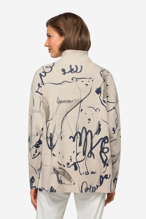 Pullover, Eisbären Print, Stehkragen, Langarm
