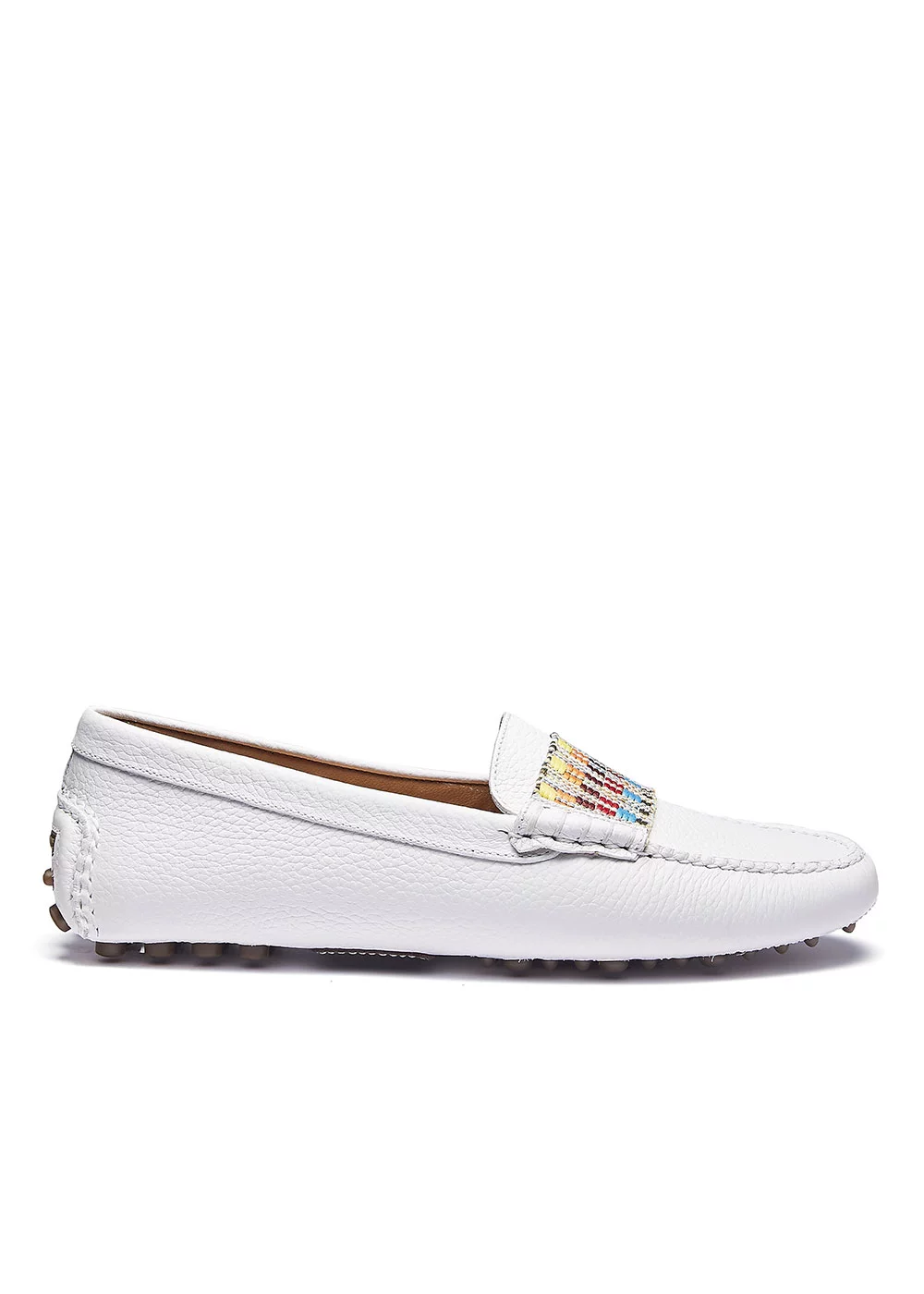 MOCASSIN FANCY DRIVER CUIR BLANC PATTE MULTICO