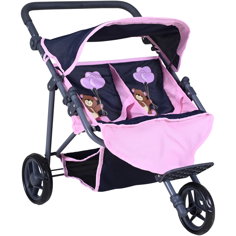 knorr toys® Zwillingspuppenwagen Duo - Navy pink bear blau
