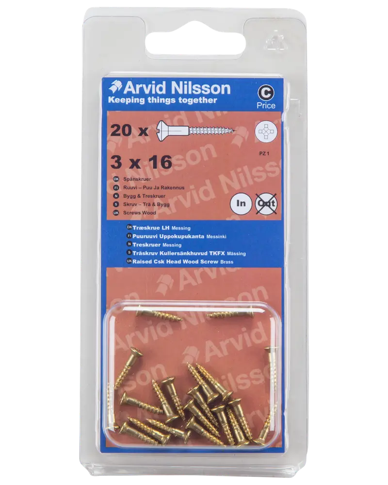 Arvid Nilsson Træskrue messing 3 x 16 mm 20-pak