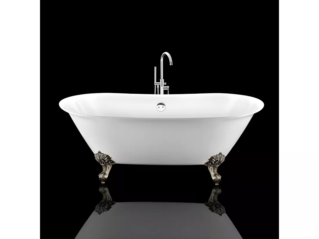 Baignoire ancienne rétro sur pieds SURRY HILLS Blanche 165 cm Pieds d'Aigle Bronze jaune vieilli