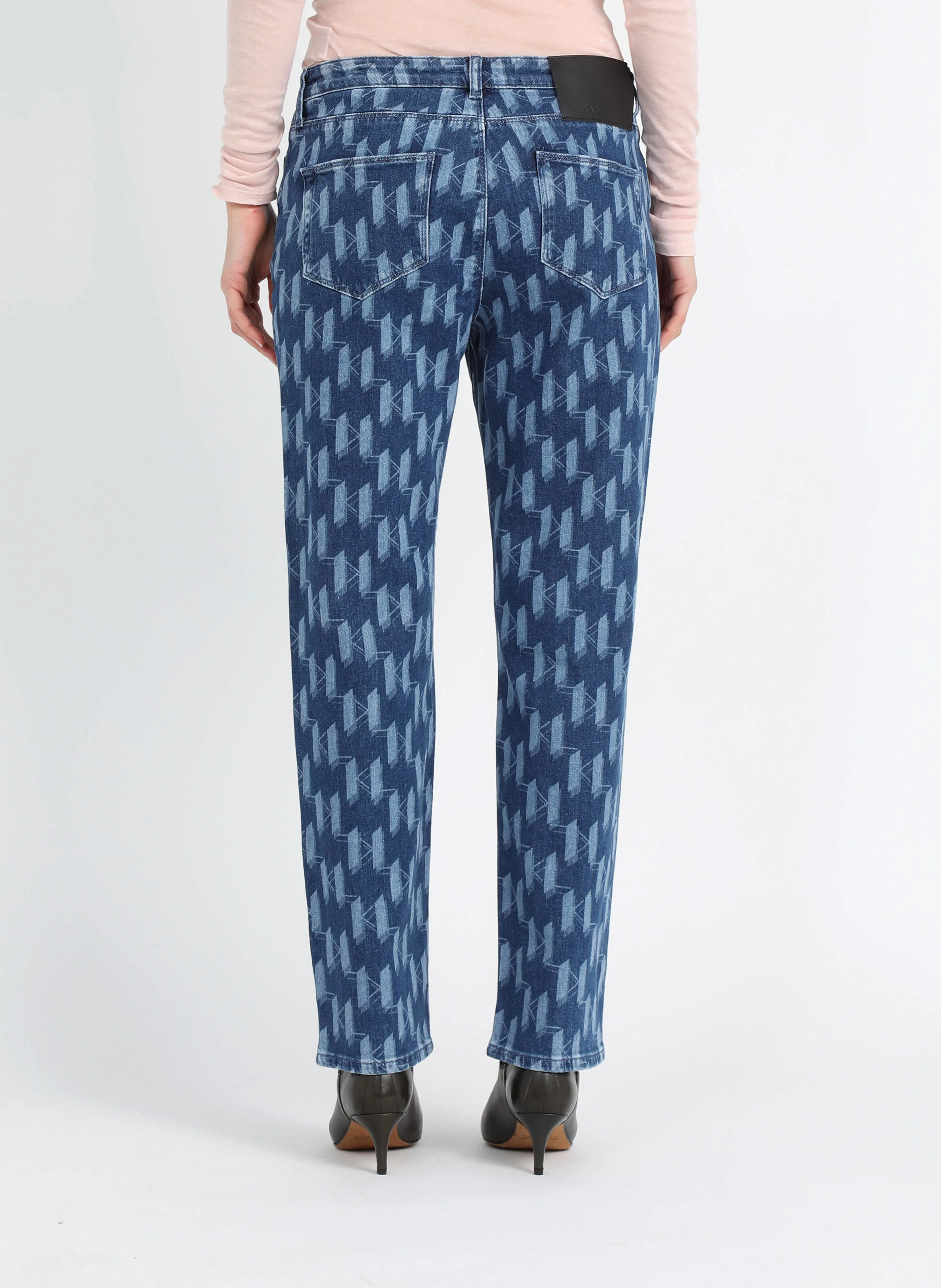 Jean droit à motif logotypé en coton| Bleu