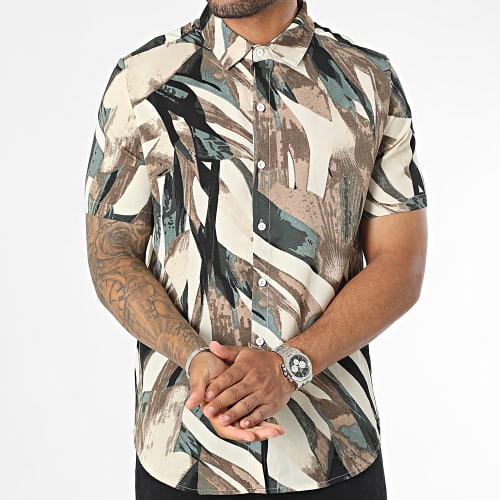 Chemise Manches Courtes Marron Beige