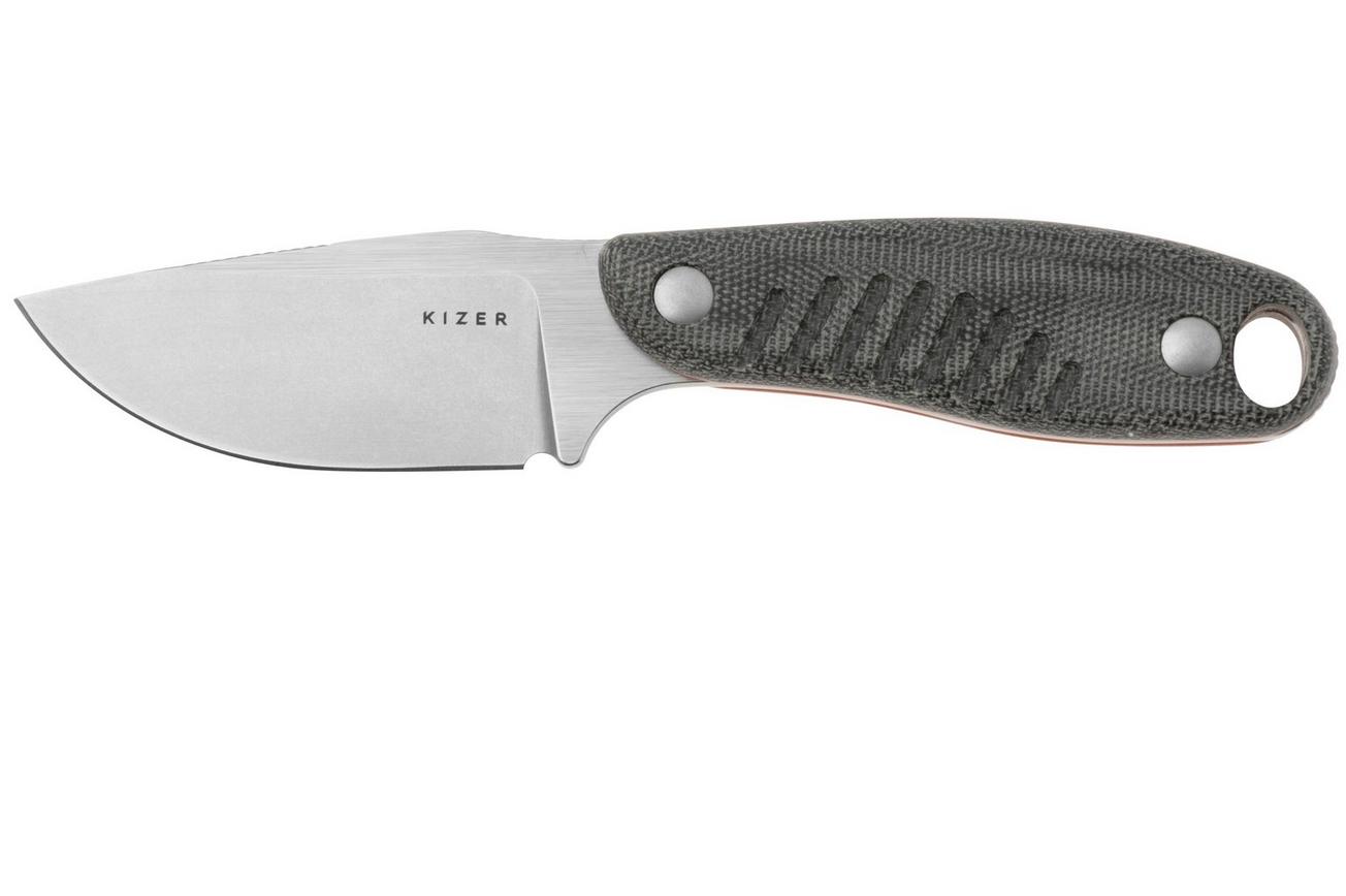 Kizer Hare 1077A2 Stonewashed Nitro-V, Black Micarta/Orange G10 vaststaand mes, Azo design