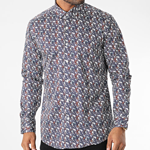 Chemise Manches Longues Floral M6601-7 Bleu Blanc