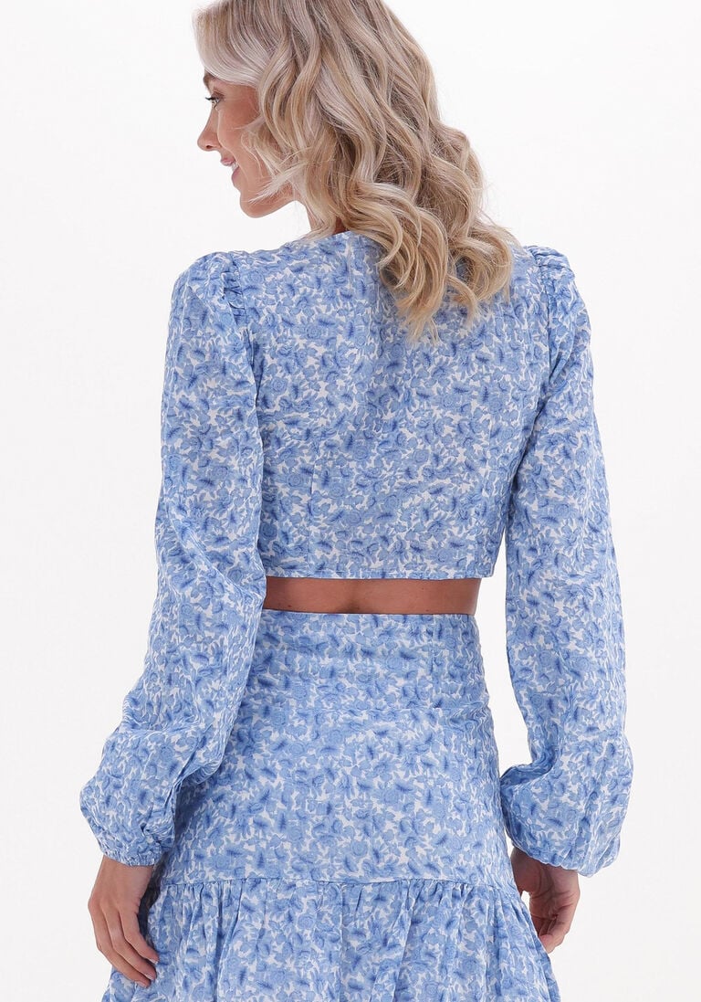 NA-KD blauwe na-kd blouse organic gathered detail long sleeve blouse