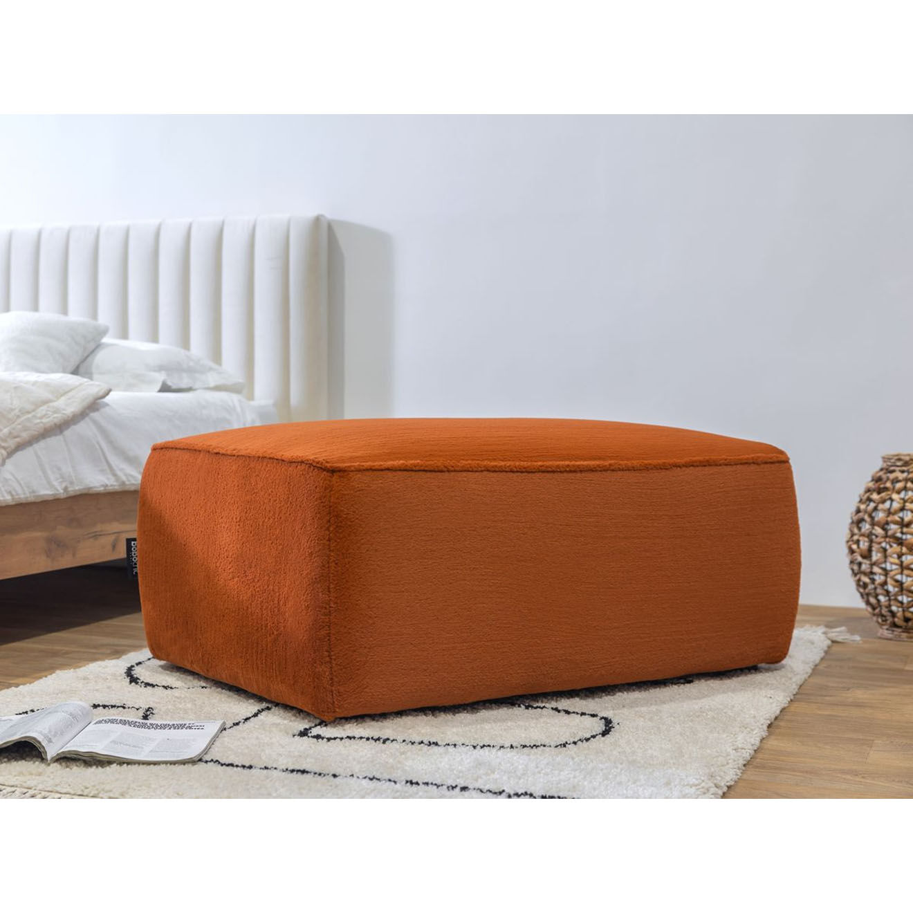 Bobochic Pouf rectangulaire angora orange - 100x70x44 cm