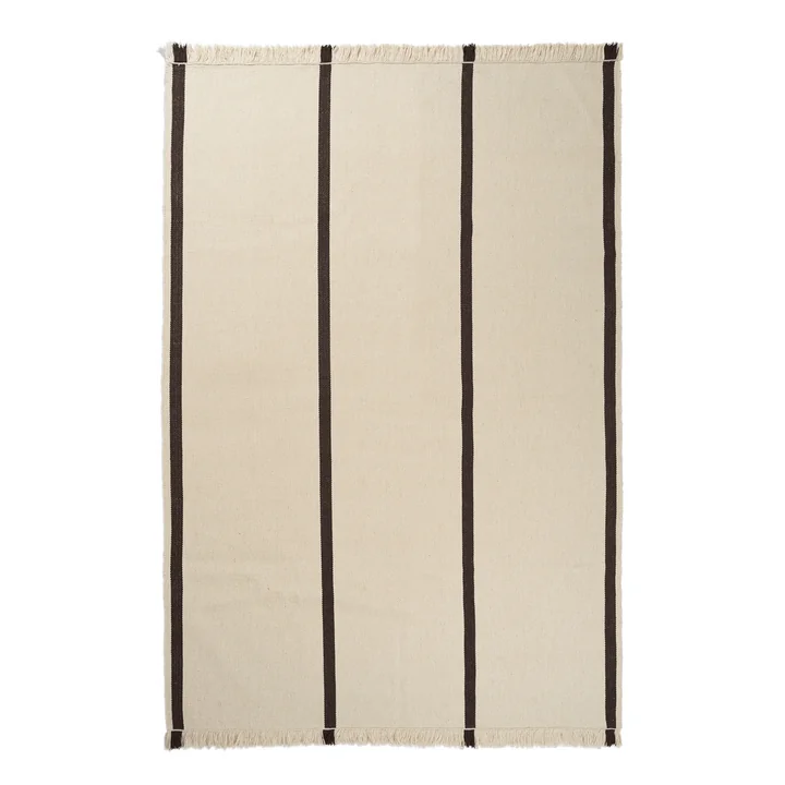 Ferm Living - Calm Kelim Wollteppich, 200 x 300 cm, off-white / coffee