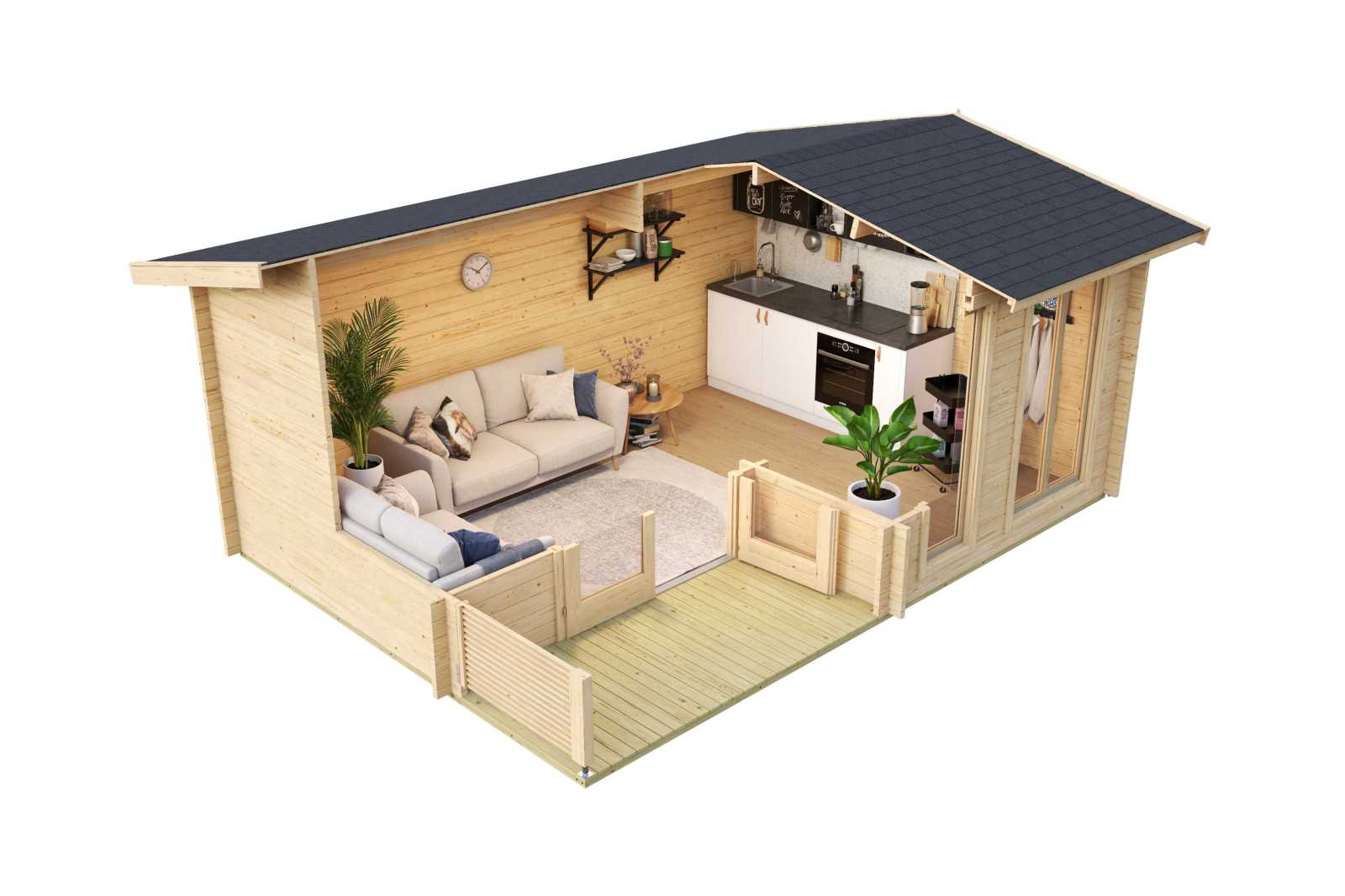 Gartenhaus BRIGHTON 44 - natur - Fichte massiv - 520x370 cm