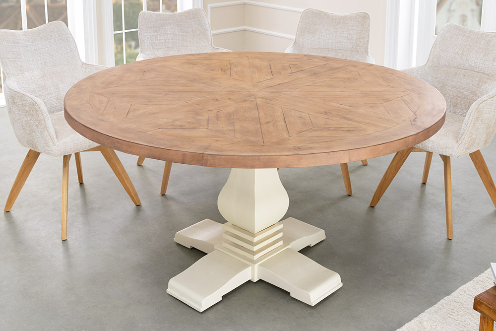 Runder Esstisch HAMPTONS 120cm hellbraun creme recycelte Pinie Massivholz