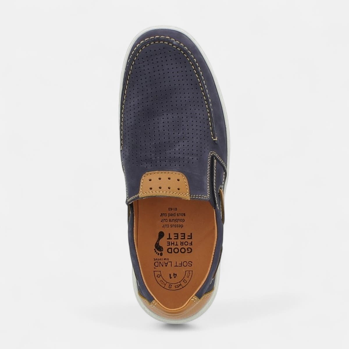 Mocassins pieds sensibles Homme en cuir bleu marine