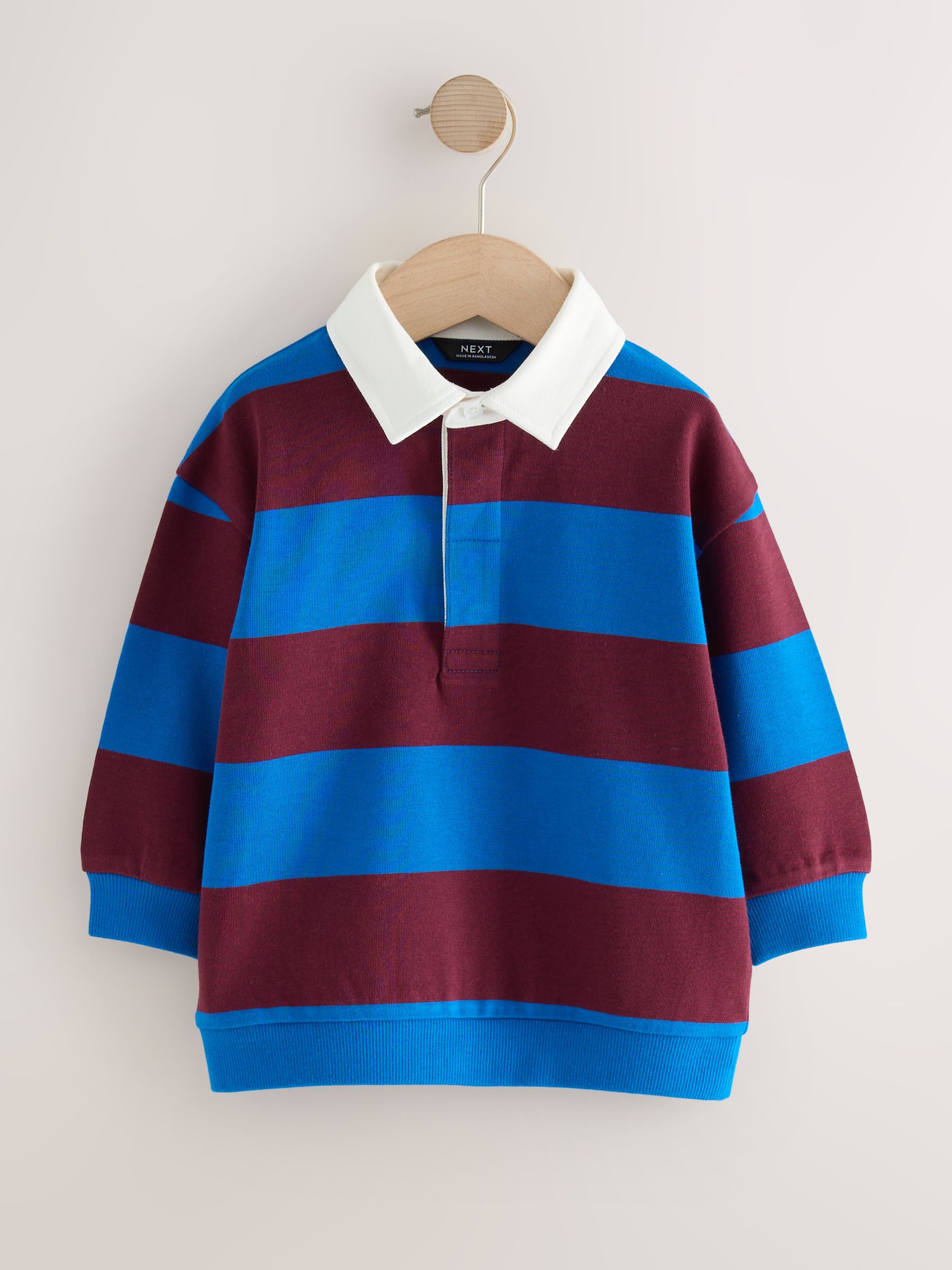 Cobalt Blue and Burgundy Striped - Rugby poloshirt met lange mouwen (3mnd-7jr)