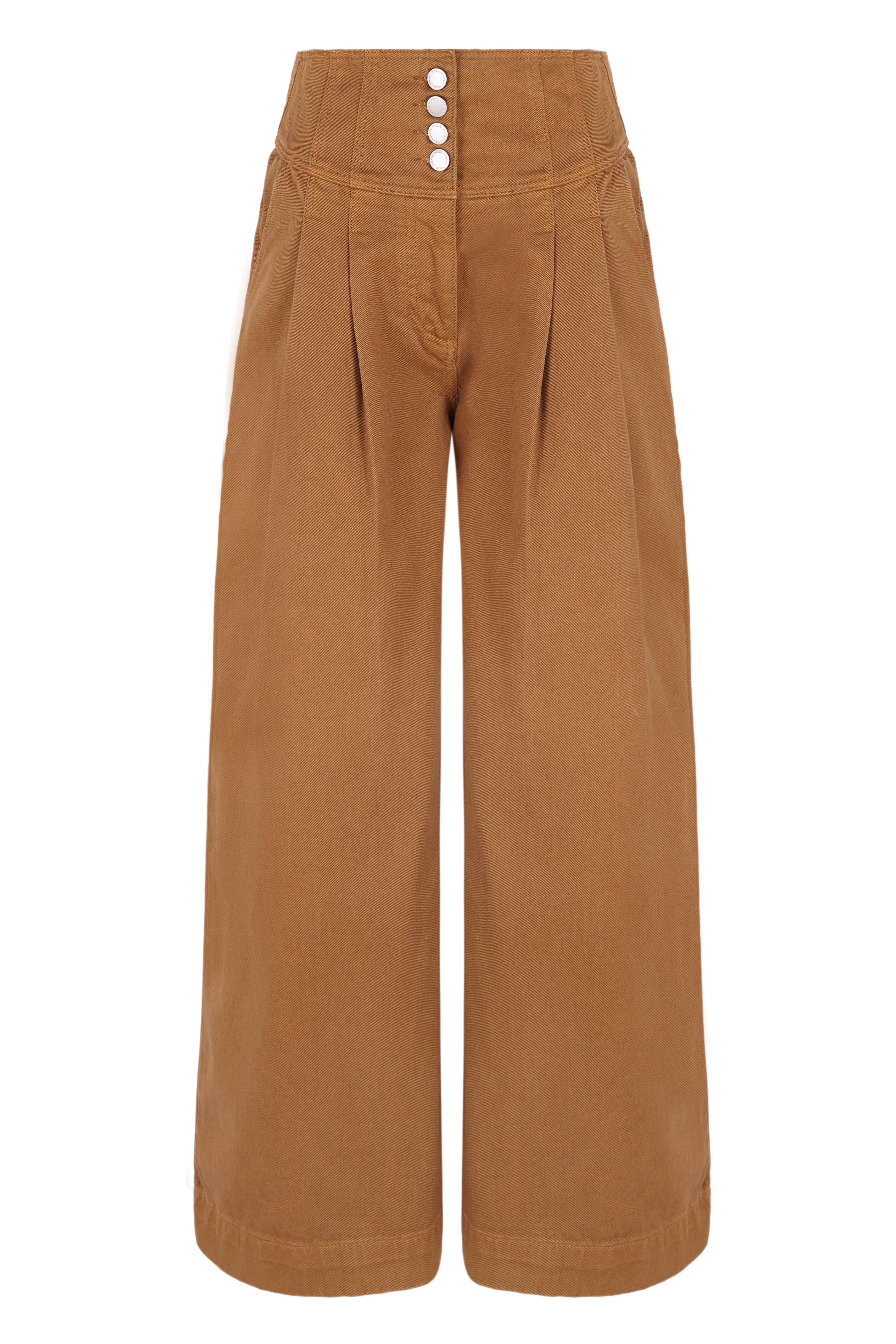 Calça jeans Jane de perna larga com costura - Marrom