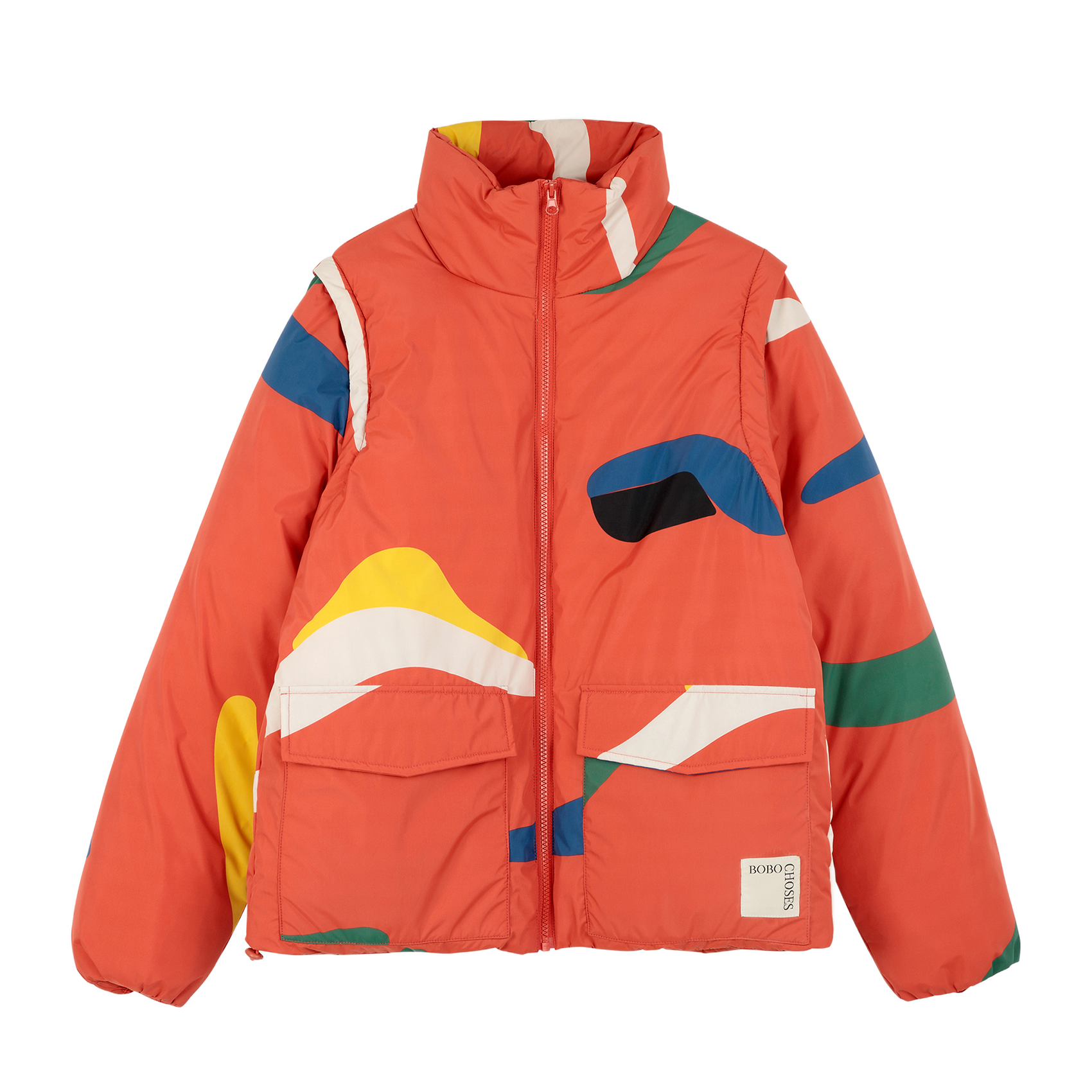 Doudoune col montant imprimé | Rouge