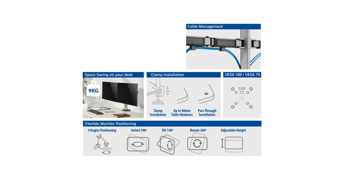 ACT ConnectivityMonitorarm office, 2 schermen  (Zilver)