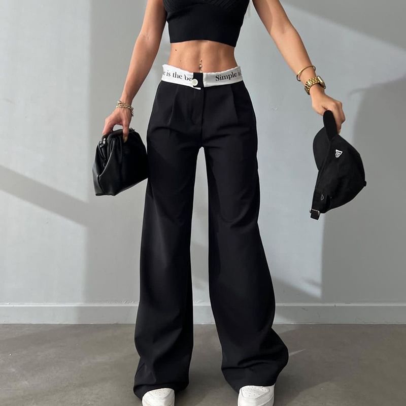 Sosana - Wijde broek met hoge taille en lettersprint