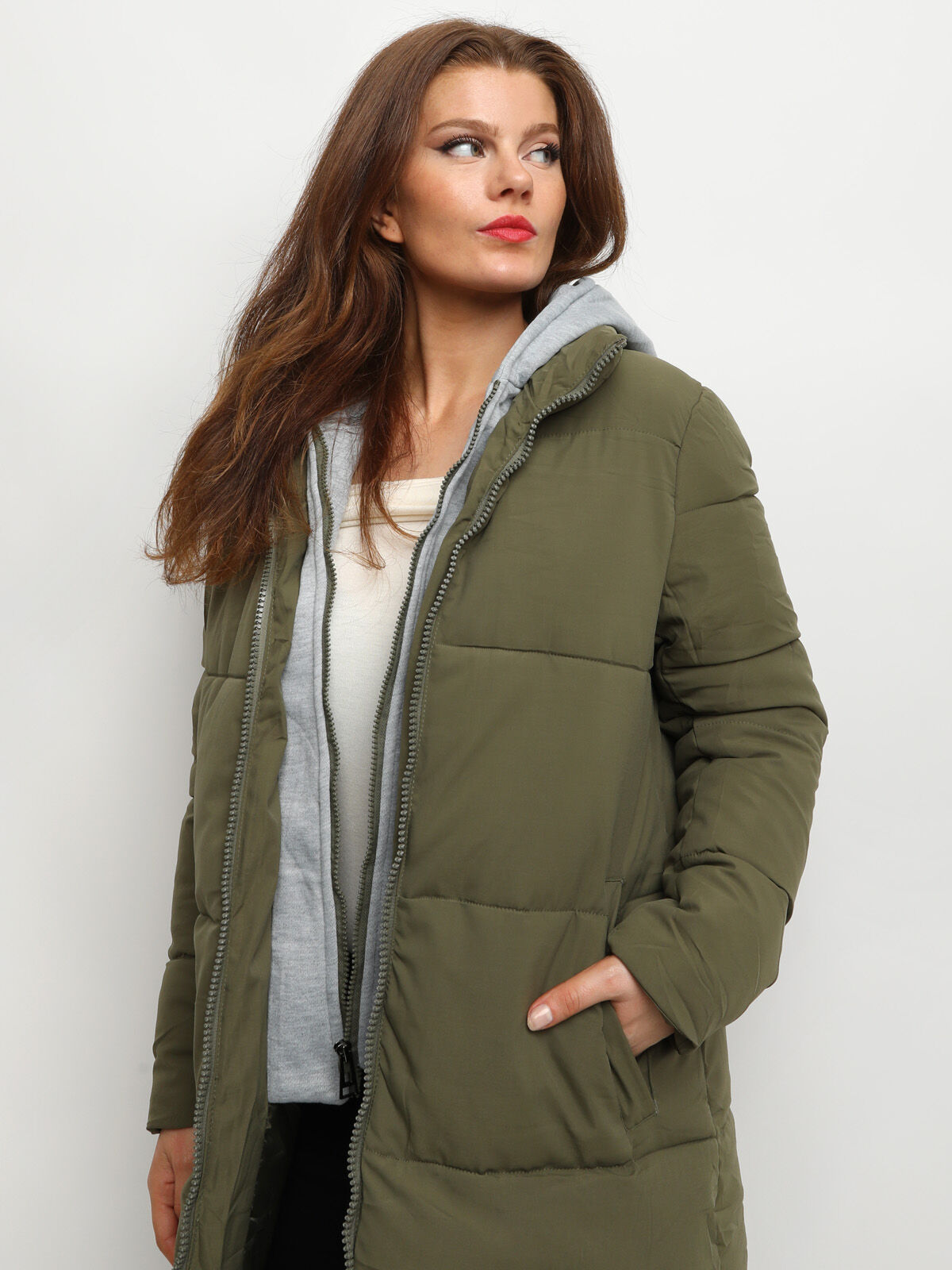 Doudoune oversize avec capuche- Kaki