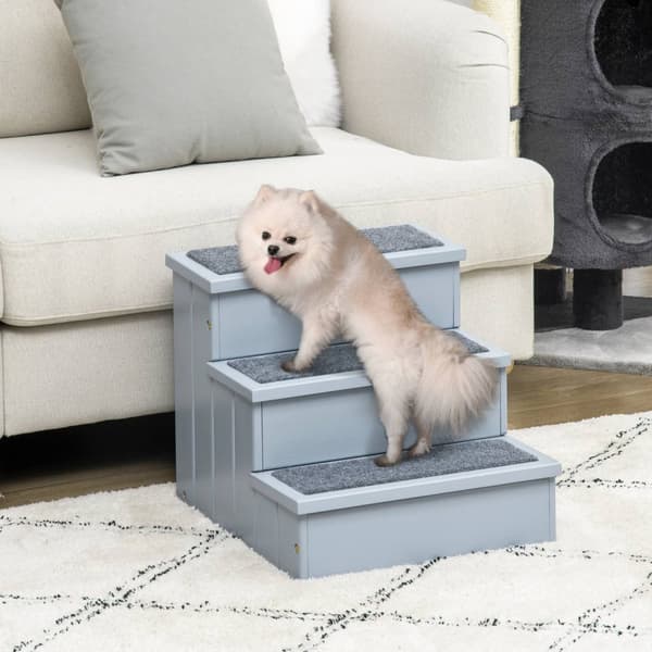 Pet Stairs Hundetrapper Med 3 Trinn Og Teppe, Oppbevaringsplass, Grå, 40,5X44,5X38 Cm