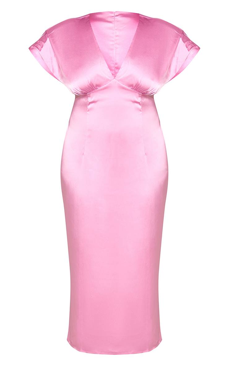 Rose Robe Midi Grande Taille En Satin À Décolleté Plongeant