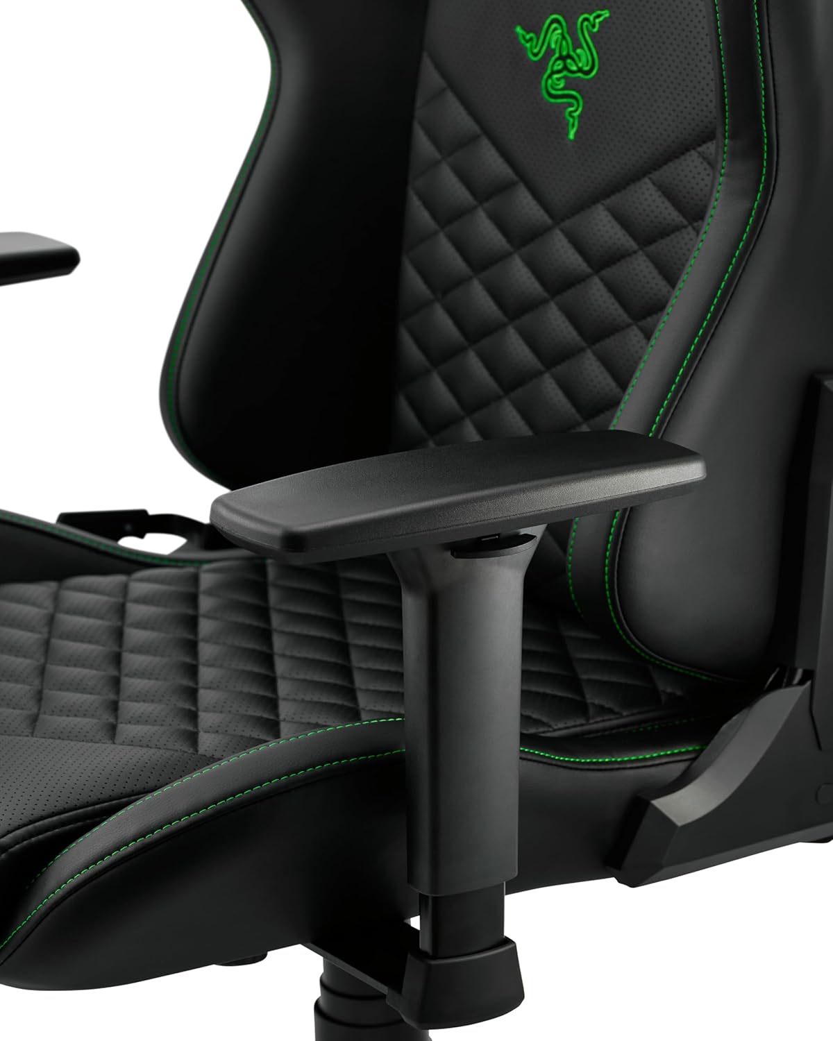 Razer Edition TAROK Natrix PC Gaming Stuhl - atmungsaktives PU-Leder gesteppt, Softcoat 3D Armlehnen, Wippfunktion, Lendenkissen und Kopfkissen, bis 130kg, schwarz