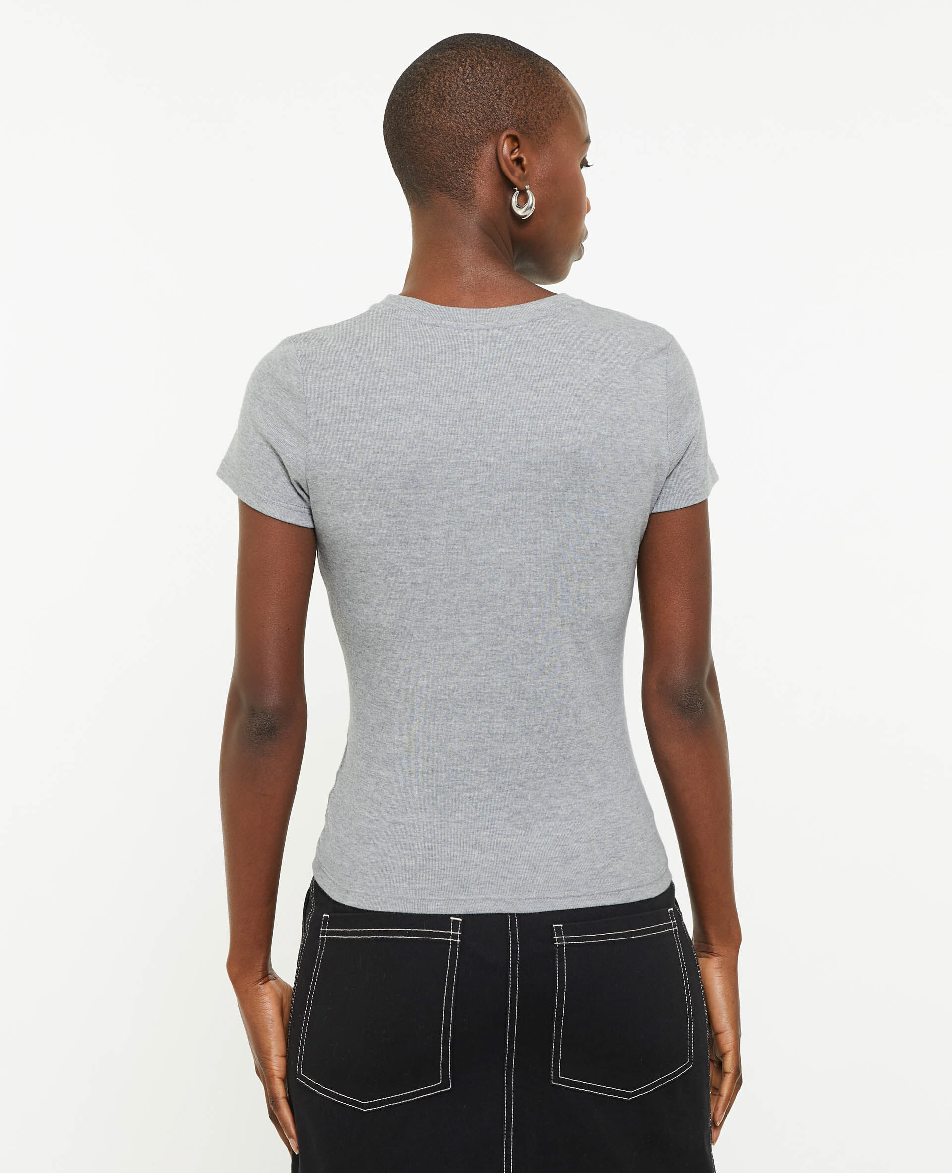 T-shirt manches courtes avec flocage velours - Gris chiné