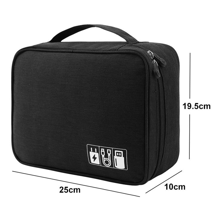 (25x19.5x10cm) Universal Oxford Stoff Tasche Reise Organizer für Smartphones / Ladekabel mit Doppel Reissverschluss - Schwarz