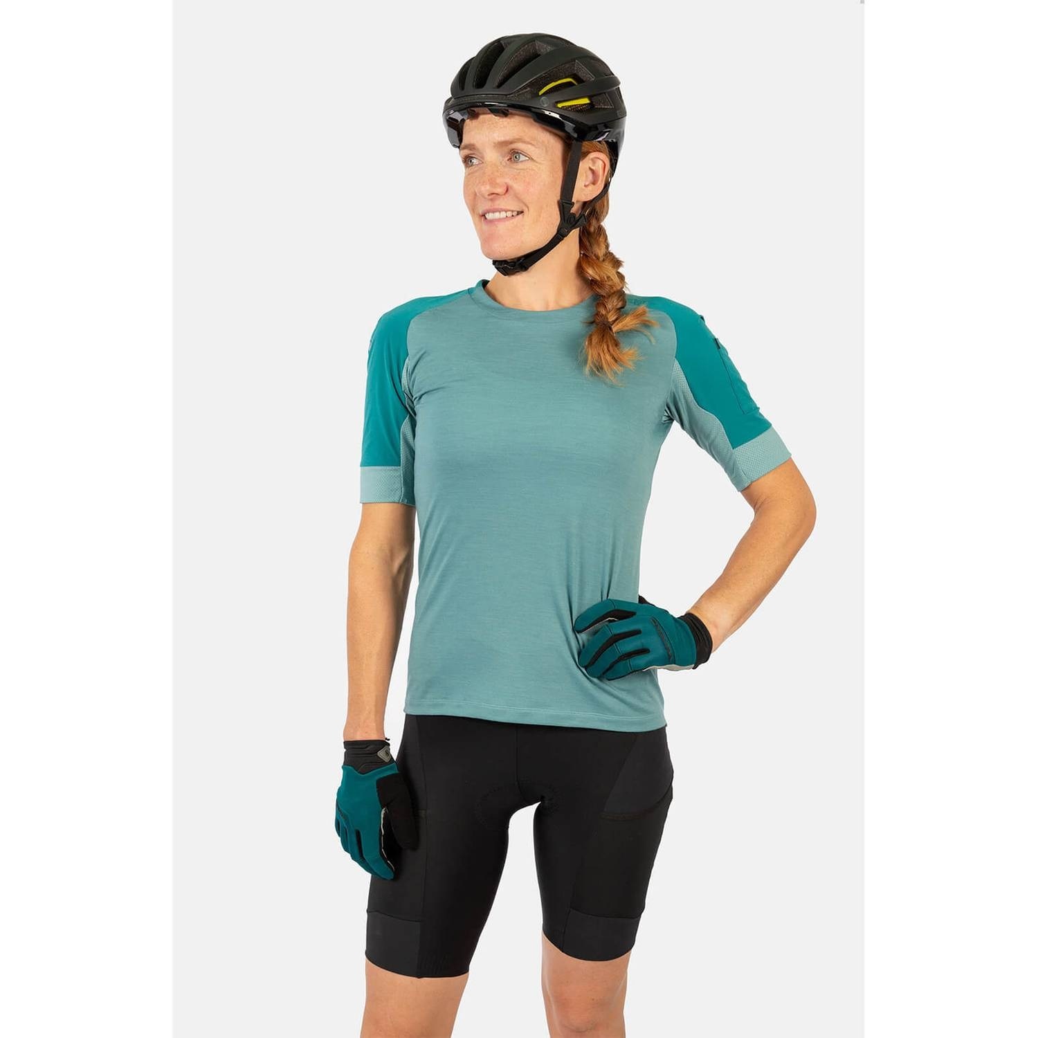 Endura GV500 Gravel Fietsshirt Korte Mouwen Blauw/Groen Dames