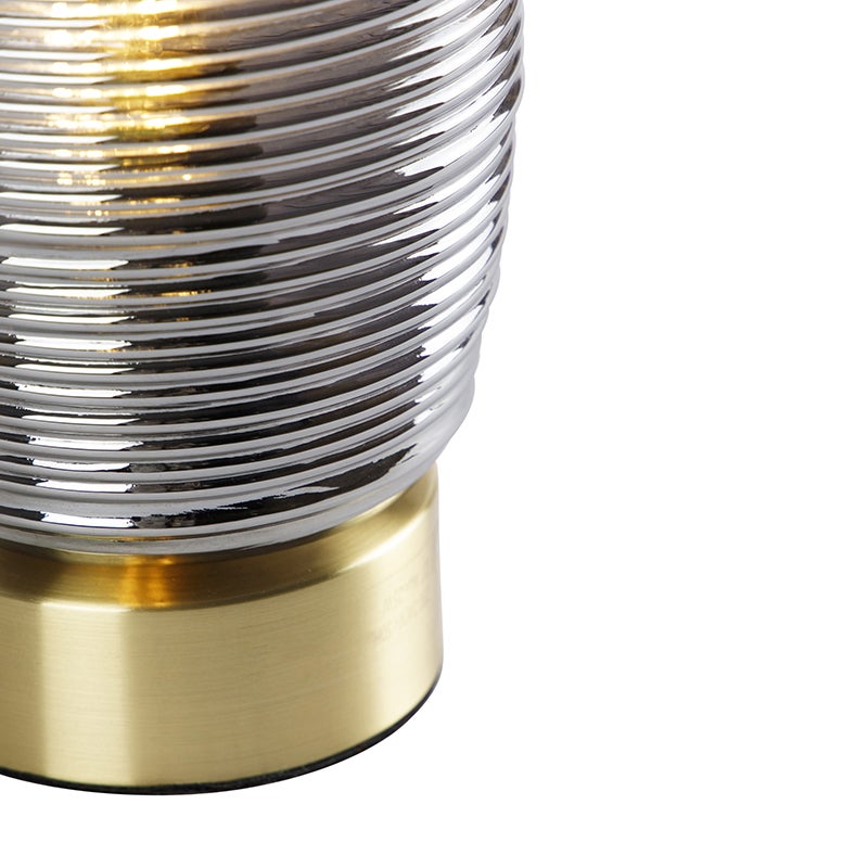 Art Deco tafellamp van messing met gerookt glas - Michi