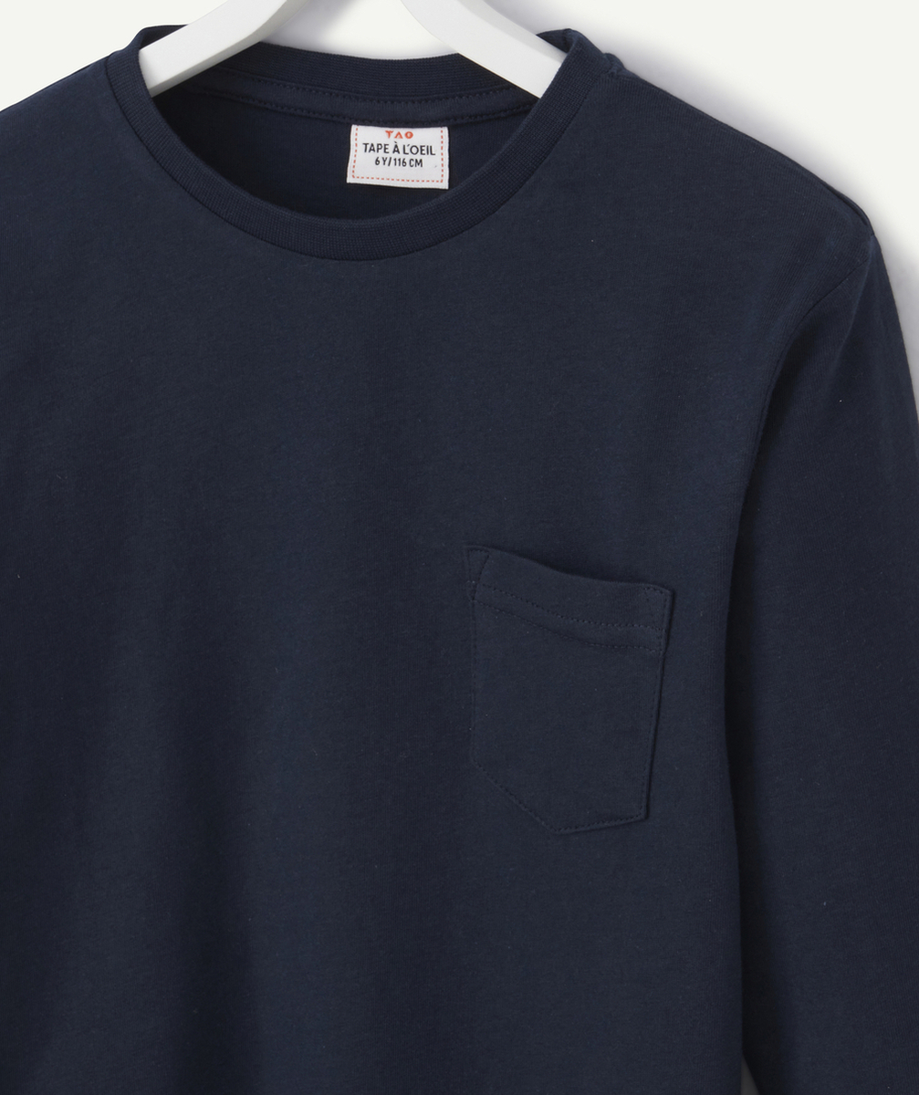 T-SHIRT GARÇON EN COTON BLEU MARINE AVEC POCHE