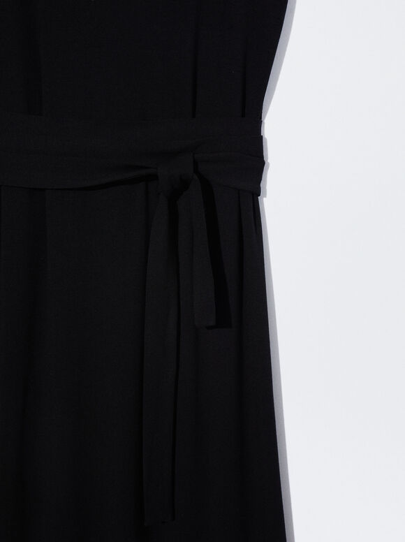 Vestido longo com cinto e laço - Preto