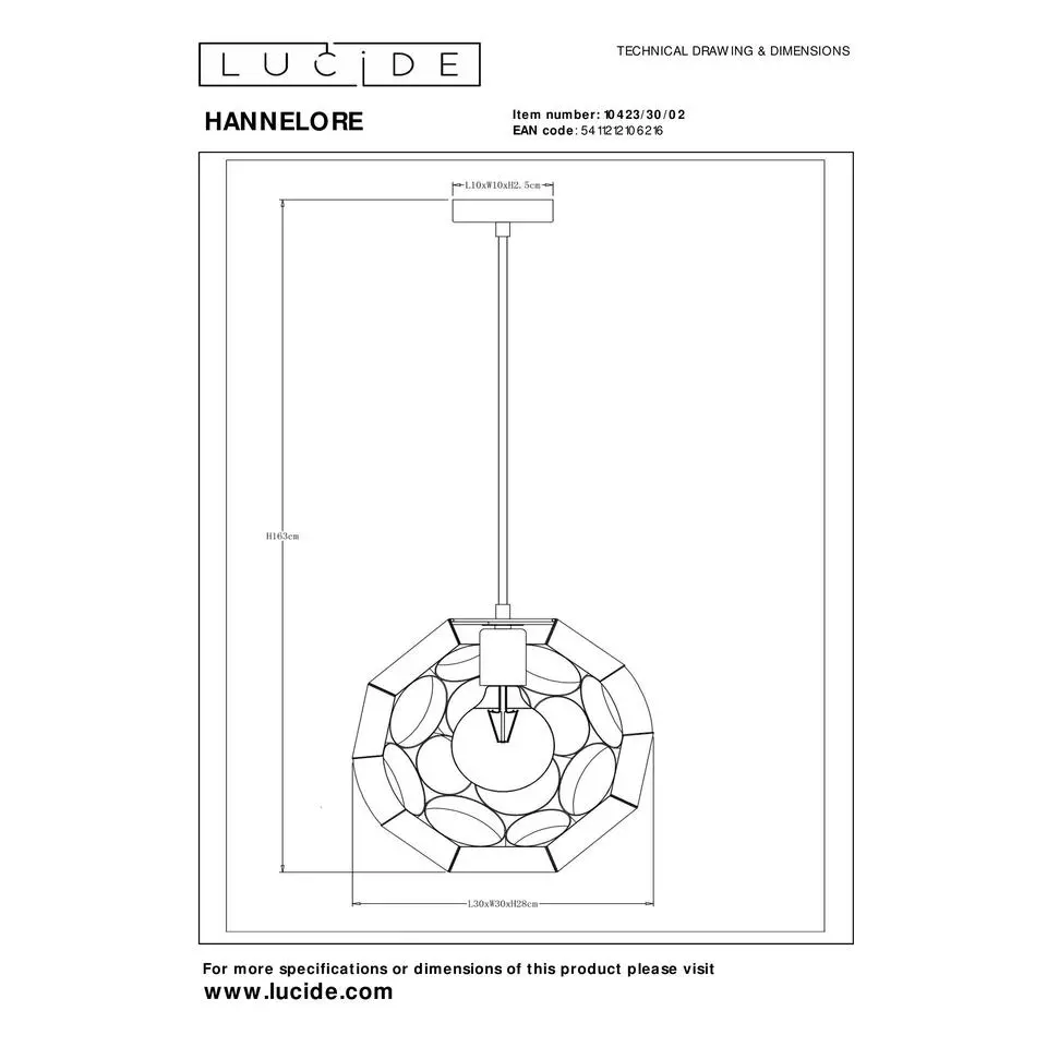 Lucide HANNELORE Hanglamp - Mat Goud / Messing