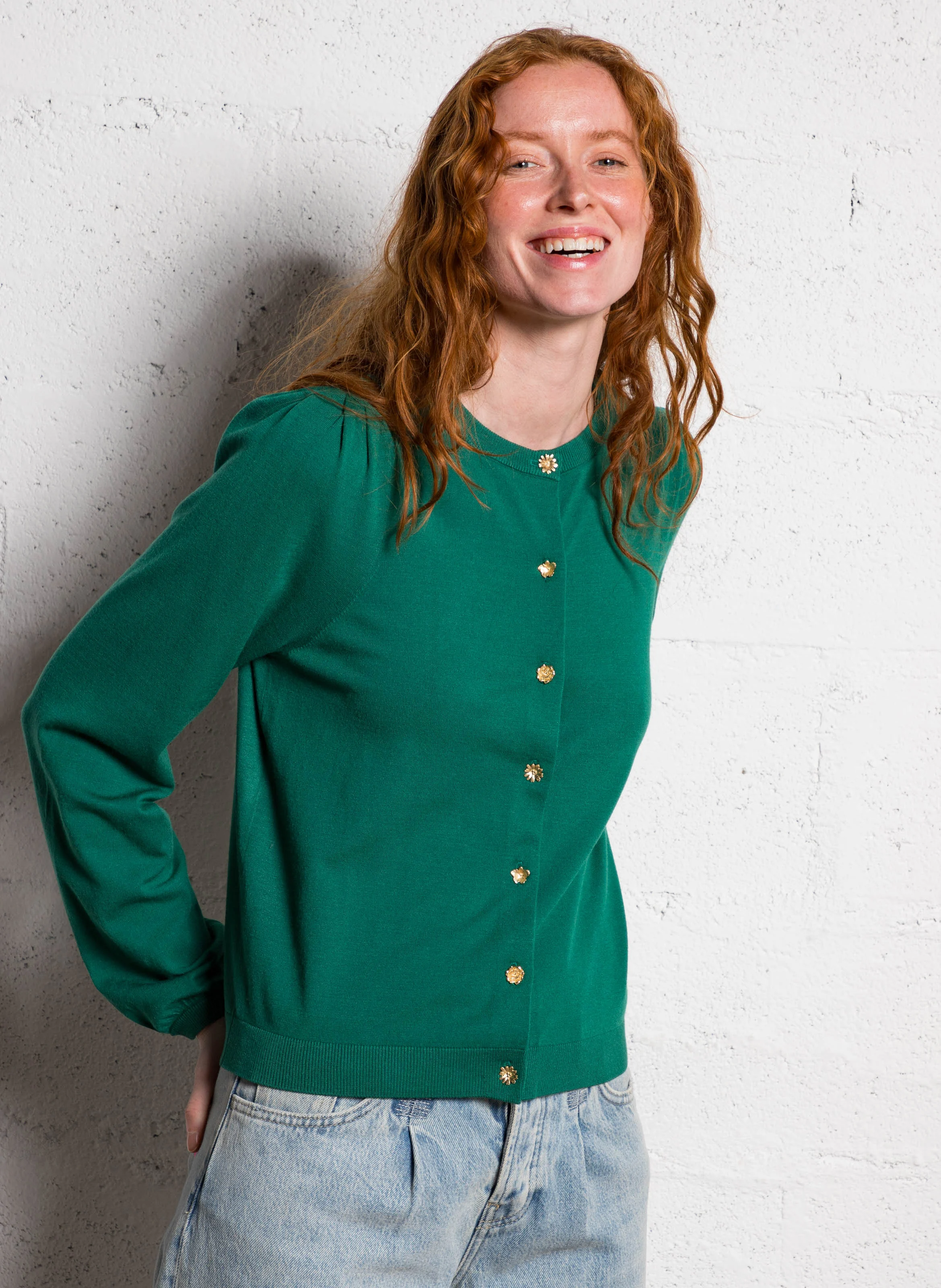 MOLLY - Gilet col rond| Vert