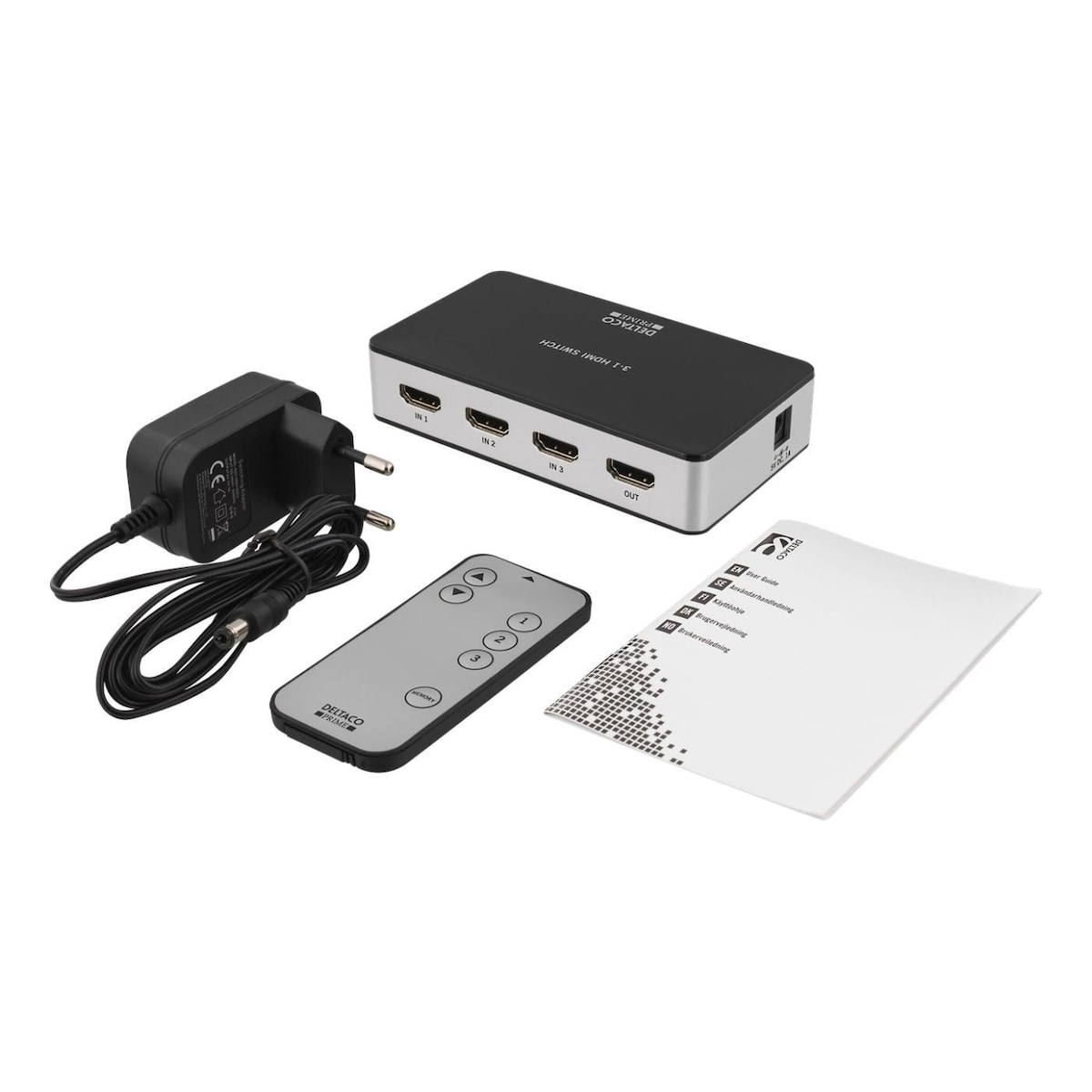 DELTACO PRIME Premium 3 Port HDMI Switch with IR Wireless Remote