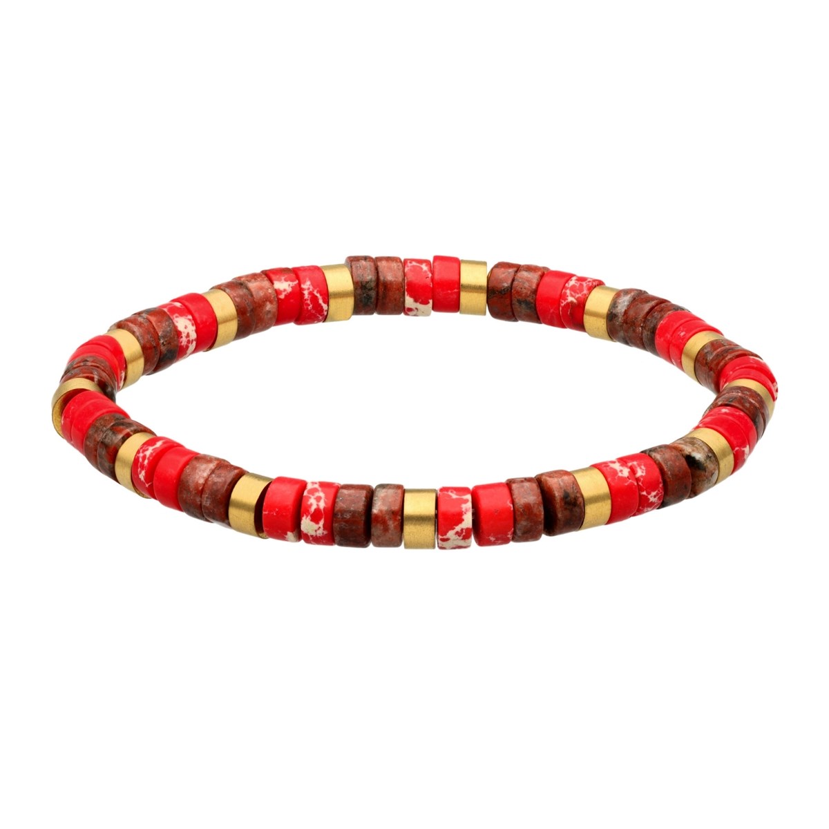 Bracelet Acier Perles Heishi 6mm Jaspe Impérial Rouge Jaspe Sésame Rouge-Small-16cm