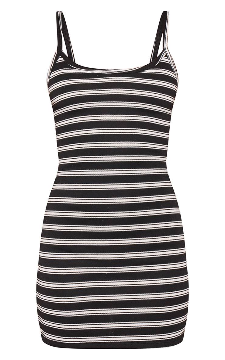 Noir Robe Moulante Mini À Côtes Rayées Et Encolure Arrondie
