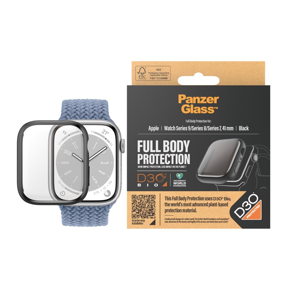 PanzerGlass - FullBody Apple Watch 9 small - Sort med D3O